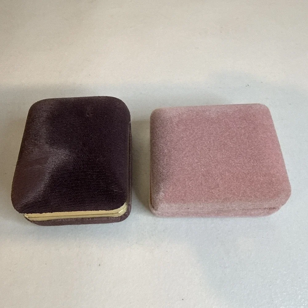 Lot2 VTG Velvet Ring Box Set Mauve Pink Pastel MCM Proposal Wedding Photo Prop
